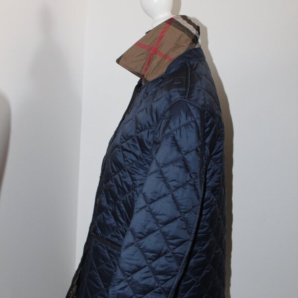 NWT Burberry Dalry Navy Quilted Nova Check Plaid Lined Snap Front Jacket Coat M - Picture 9 of 12